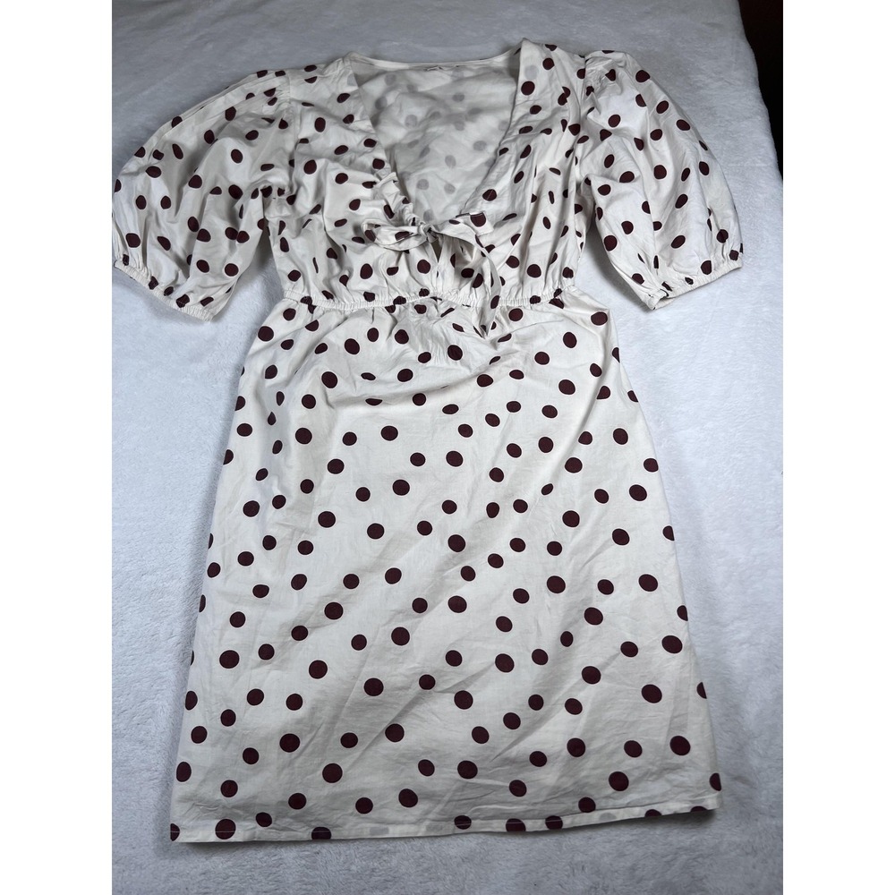 Sim & Sam Dress Womens Medium White Polka Dot Ruffle Puff Sleeve Sundress